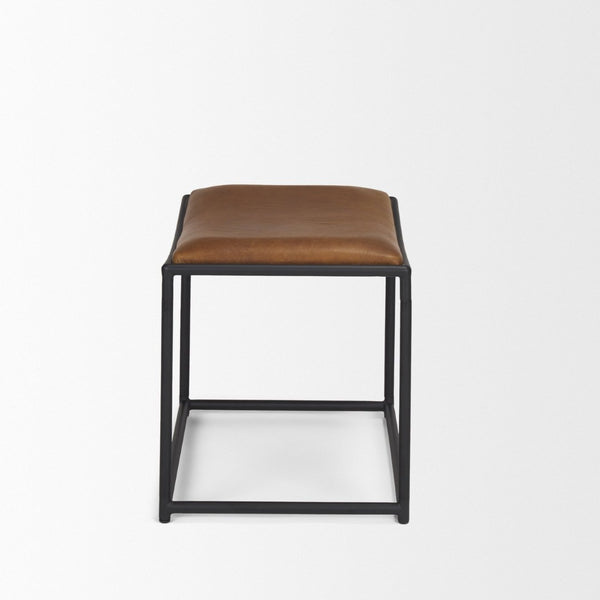 Mercana Taniel Leather and Metal Stool - Timeless Craftsmanship for Modern Spaces, Ergonomic Comfort Design Brown Leather | Black Metal 70819