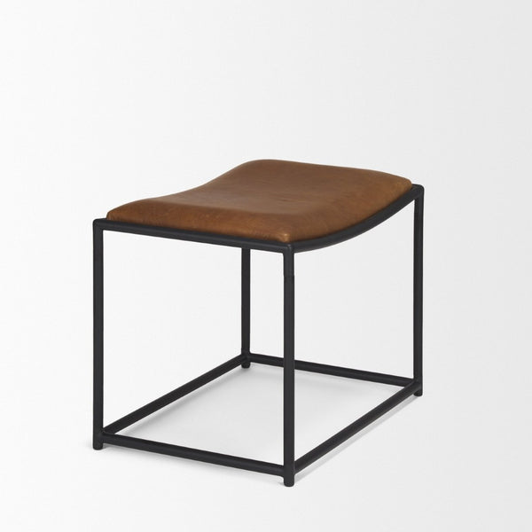 Mercana Taniel Leather and Metal Stool - Timeless Craftsmanship for Modern Spaces, Ergonomic Comfort Design Brown Leather | Black Metal 70819