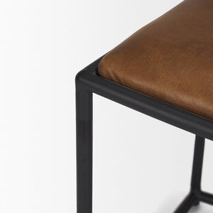 Mercana Taniel Leather and Metal Stool - Timeless Craftsmanship for Modern Spaces, Ergonomic Comfort Design Brown Leather | Black Metal 70819
