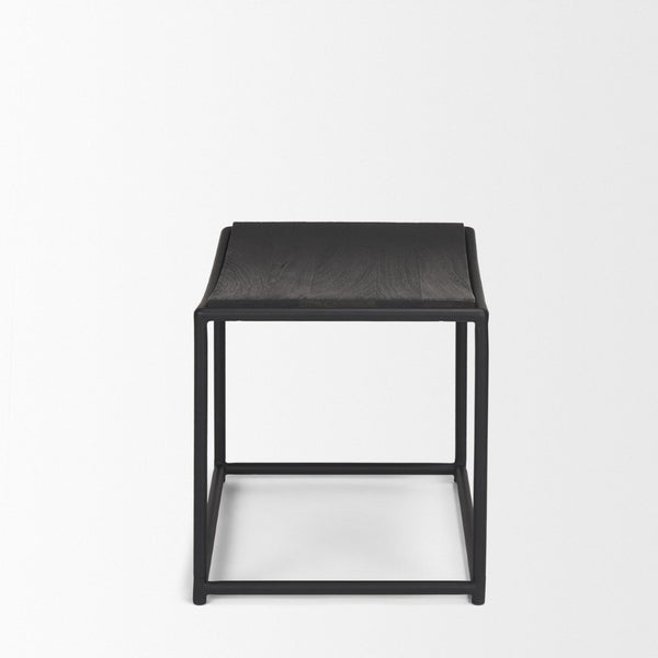 Mercana Taniel Industrial-Style Stool with Solid Wood Seat, Perfect for Kitchens, Cafés, and Workspaces Black Wood | Black Metal 70821