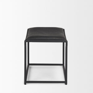 Mercana Taniel Leather and Metal Stool - Timeless Craftsmanship for Modern Spaces, Ergonomic Comfort Design Black Leather | Black Metal 70823