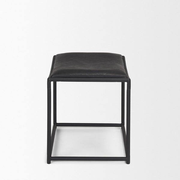 Mercana Taniel Leather and Metal Stool - Timeless Craftsmanship for Modern Spaces, Ergonomic Comfort Design Black Leather | Black Metal 70823