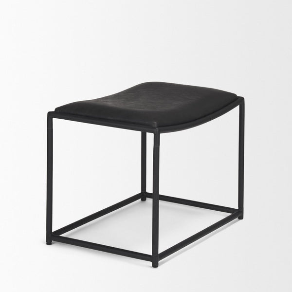 Mercana Taniel Leather and Metal Stool - Timeless Craftsmanship for Modern Spaces, Ergonomic Comfort Design Black Leather | Black Metal 70823