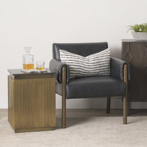 Mercana Satima Elegant Round Accent Table with Antiqued Gold Fluted Base and White Marble Top for Any Space Black Marble | Gold Metal 70778