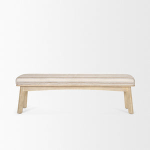 Mercana Taimo Coastal-Inspired Solid Mango Wood Bench with Striped Upholstery for Entryway or Dining Room 70846