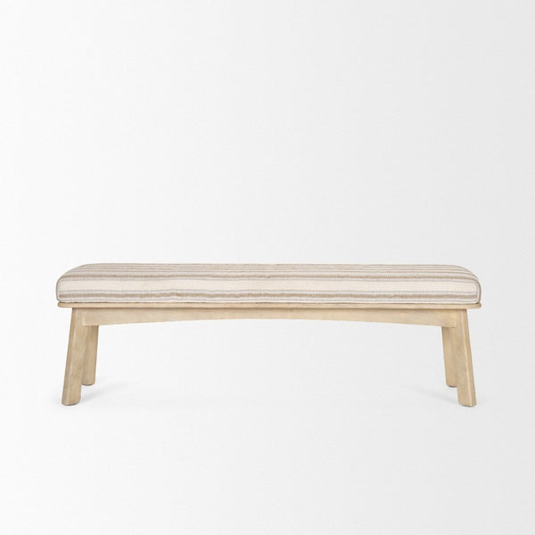 Mercana Taimo Coastal-Inspired Solid Mango Wood Bench with Striped Upholstery for Entryway or Dining Room 70846