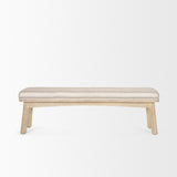 Taimo White Washed Light Brown Wood with Striped Fabric Seat Bench 70846 Mercana