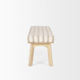 Taimo White Washed Light Brown Wood with Striped Fabric Seat Bench 70846 Mercana