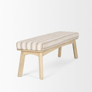 Mercana Taimo Coastal-Inspired Solid Mango Wood Bench with Striped Upholstery for Entryway or Dining Room 70846