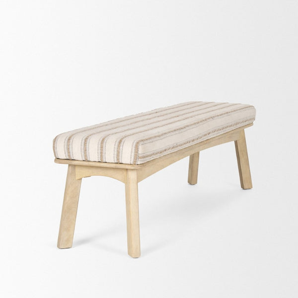 Mercana Taimo Coastal-Inspired Solid Mango Wood Bench with Striped Upholstery for Entryway or Dining Room 70846