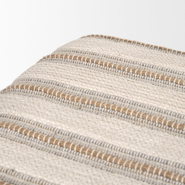 Mercana Taimo Coastal-Inspired Solid Mango Wood Bench with Striped Upholstery for Entryway or Dining Room 70846