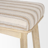 Taimo White Washed Light Brown Wood with Striped Fabric Seat Bench 70846 Mercana