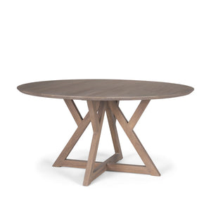 Mercana Jennings 60" Round Mango Wood Dining Table with Geometric Base for Modern Dining Spaces 60" Lt Brown Wood Top | Lt Brown Wood Base 70847