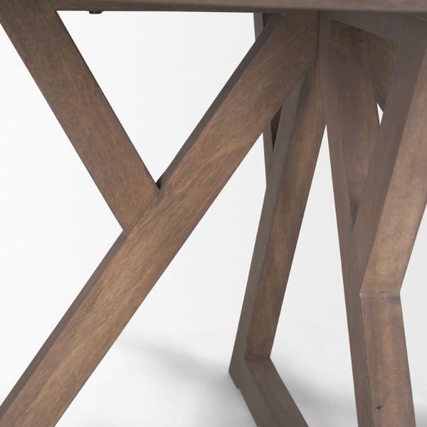 Mercana Jennings 60" Round Mango Wood Dining Table with Geometric Base for Modern Dining Spaces 60" Lt Brown Wood Top | Lt Brown Wood Base 70847