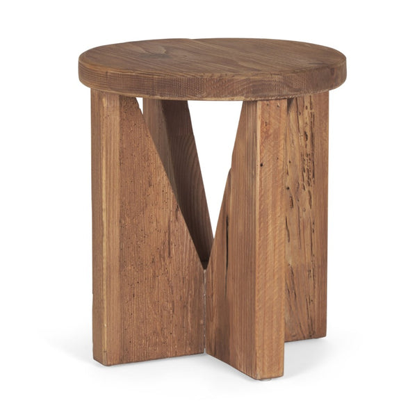 Mercana Tahlia Round Natural Brown Wood Stool with Angled Legs - Rustic Accent for Versatile Home Decor 70887