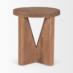 Mercana Tahlia Round Natural Brown Wood Stool with Angled Legs - Rustic Accent for Versatile Home Decor 70887