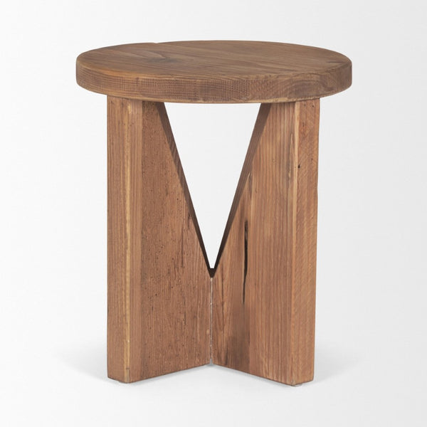 Mercana Tahlia Round Natural Brown Wood Stool with Angled Legs - Rustic Accent for Versatile Home Decor 70887