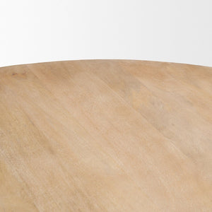 Mercana Terra Dining Table: Sculptural Round Design in Rich Mango Wood for Modern Dining & Entertaining 60" Lt Brown Wood Top | Lt Brown Wood Base 69874-AB