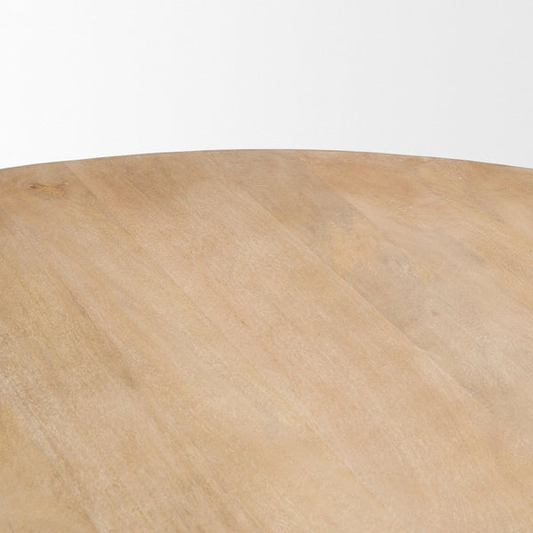 Mercana Terra Dining Table: Sculptural Round Design in Rich Mango Wood for Modern Dining & Entertaining 60" Lt Brown Wood Top | Lt Brown Wood Base 69874-AB