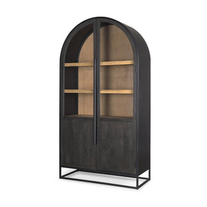 Mercana Sloan Arched Curio Cabinet - Elegant Solid Mango Wood Design with Glass Display for Modern Spaces Black Wood | Black Metal | 80"H 70827