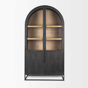 Mercana Sloan Arched Curio Cabinet - Elegant Solid Mango Wood Design with Glass Display for Modern Spaces Black Wood | Black Metal | 80"H 70827