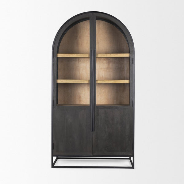 Mercana Sloan Arched Curio Cabinet - Elegant Solid Mango Wood Design with Glass Display for Modern Spaces Black Wood | Black Metal | 80"H 70827