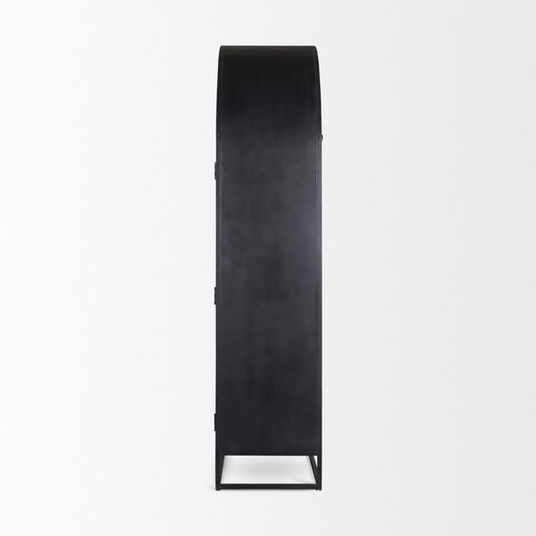 Mercana Sloan Arched Curio Cabinet - Elegant Solid Mango Wood Design with Glass Display for Modern Spaces Black Wood | Black Metal | 80"H 70827