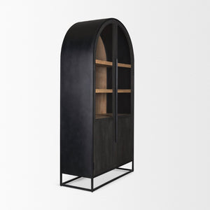 Mercana Sloan Arched Curio Cabinet - Elegant Solid Mango Wood Design with Glass Display for Modern Spaces Black Wood | Black Metal | 80"H 70827