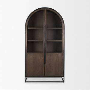 Mercana Sloan Arched Curio Cabinet - Elegant Solid Mango Wood Design with Glass Display for Modern Spaces Dark Brown Wood | Black Metal | 80"H 70828