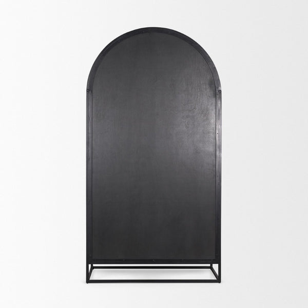 Mercana Sloan Arched Curio Cabinet - Elegant Solid Mango Wood Design with Glass Display for Modern Spaces Dark Brown Wood | Black Metal | 80"H 70828