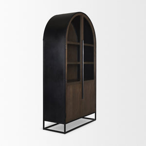 Mercana Sloan Arched Curio Cabinet - Elegant Solid Mango Wood Design with Glass Display for Modern Spaces Dark Brown Wood | Black Metal | 80"H 70828