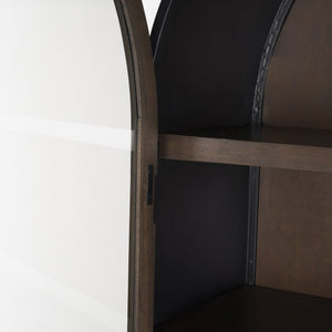 Mercana Sloan Arched Curio Cabinet - Elegant Solid Mango Wood Design with Glass Display for Modern Spaces Dark Brown Wood | Black Metal | 80"H 70828