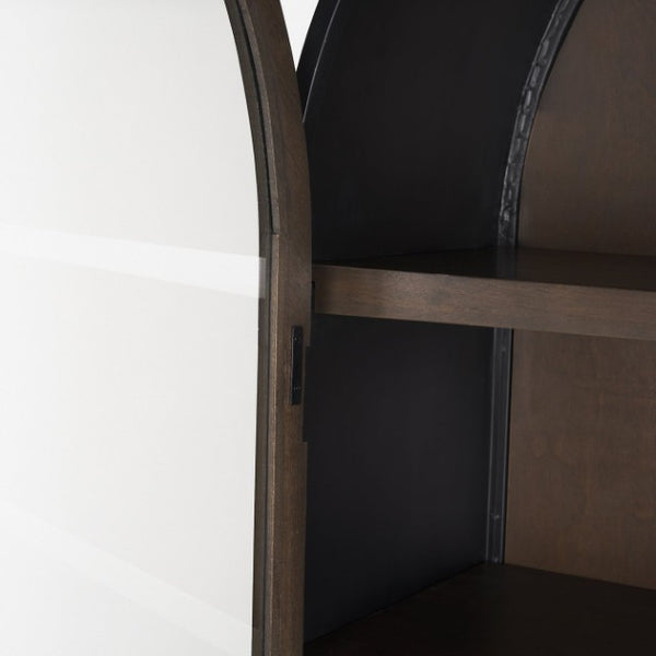 Mercana Sloan Arched Curio Cabinet - Elegant Solid Mango Wood Design with Glass Display for Modern Spaces Dark Brown Wood | Black Metal | 80"H 70828
