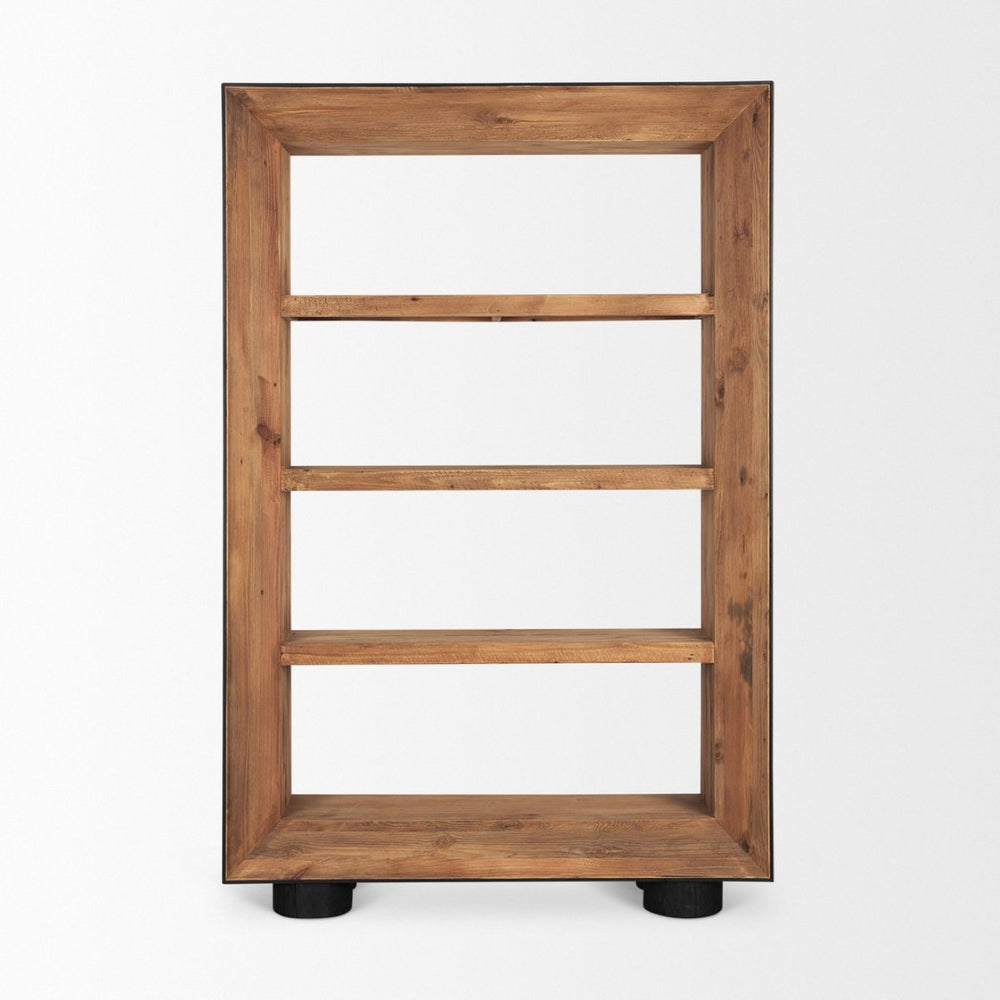 Mercana Tabor Rustic Wood Bookcase with Sleek Frame - Stylish Storage Solution for Modern Living Spaces 70895