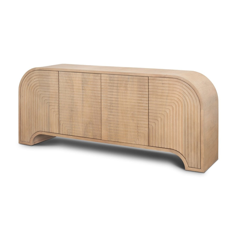 Mercana Sorina Modern Storage Sideboard with Unique Reverse-Fluted Doors - Solid Mango Wood Elegance 70838