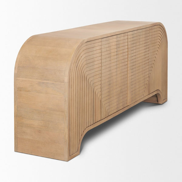 Mercana Sorina Modern Storage Sideboard with Unique Reverse-Fluted Doors - Solid Mango Wood Elegance 70838