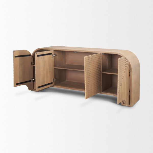 Mercana Sorina Modern Storage Sideboard with Unique Reverse-Fluted Doors - Solid Mango Wood Elegance 70838