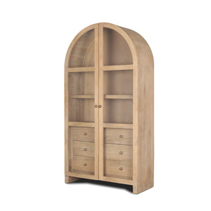 Suri Light Brown Wood withGlass Doors Arched Curio Cabinet 70825 Mercana