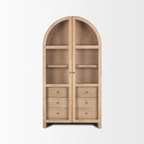 Suri Light Brown Wood withGlass Doors Arched Curio Cabinet 70825 Mercana