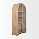 Suri Light Brown Wood withGlass Doors Arched Curio Cabinet 70825 Mercana