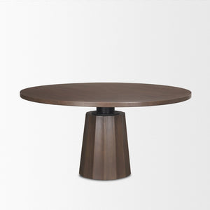 Mercana Swanson Round Pedestal Dining Table – Solid Mango Wood with Scalloped Base and Modern Design 60" Dk Brown Wood Top | Dk Brown Wood Base 70830-AB