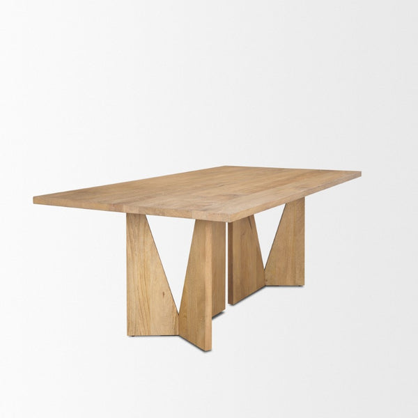 Mercana Tarro Dining Table - Contemporary Light Brown Wood with Geometric Base for Modern Dining Spaces 84" Lt Brown Wood Top | Lt Brown Wood Base 70839