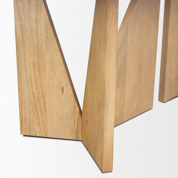 Mercana Tarro Dining Table - Contemporary Light Brown Wood with Geometric Base for Modern Dining Spaces 84" Lt Brown Wood Top | Lt Brown Wood Base 70839