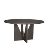 Tarro 60" Round Textured Espresso Wood with Geometrical Base Dining Table 70840 Mercana