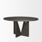 Tarro 60" Round Textured Espresso Wood with Geometrical Base Dining Table 70840 Mercana