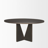 Tarro 60" Round Textured Espresso Wood with Geometrical Base Dining Table 70840 Mercana