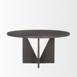 Tarro 60" Round Textured Espresso Wood with Geometrical Base Dining Table 70840 Mercana