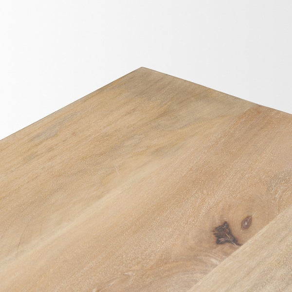 Mercana Shivon Elegant Mango Wood and Travertine Dining Table - Perfect for Modern and Rustic Interiors 84" Lt Brown Wood Top | Lt Brown Wood & Travertine Legs 70849-AB