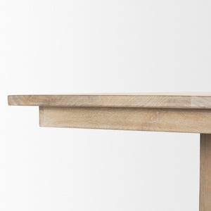 Mercana Shivon Elegant Mango Wood and Travertine Dining Table - Perfect for Modern and Rustic Interiors 84" Lt Brown Wood Top | Lt Brown Wood & Travertine Legs 70849-AB