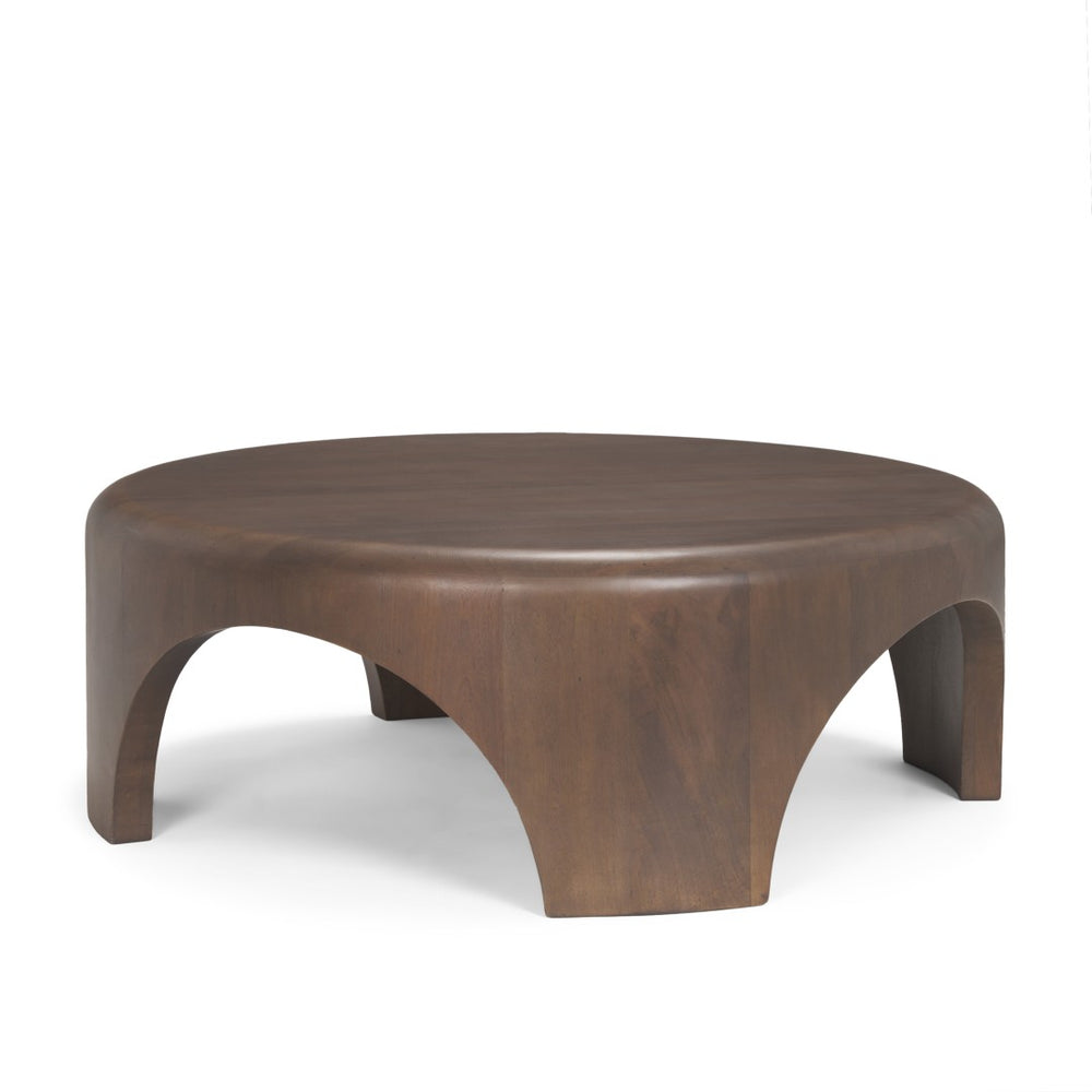 Mercana Shima Round Coffee Table with Arched Legs - Contemporary Mango Wood Design for Modern Living Spaces Dark Brown Wood 70832